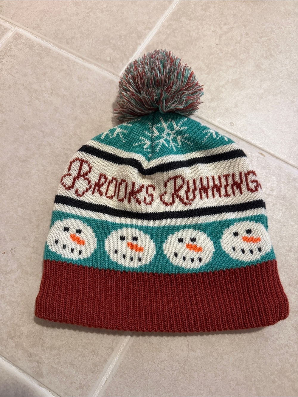 Brooks Teal, Rust & Cream Snowman Pom Beanie